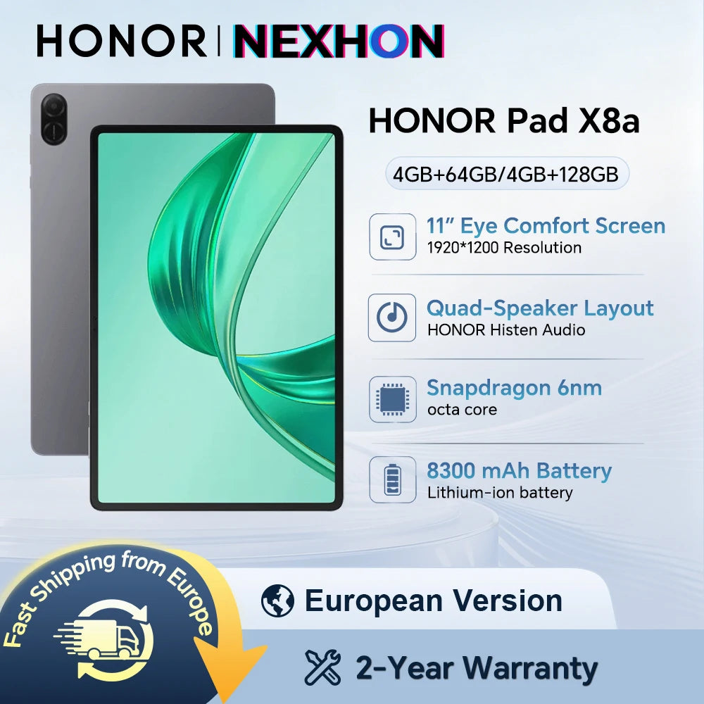 HONOR Pad X8a, version européenne, écran 11 pouces à taux de rafraîchissement élevé et protection oculaire, batterie 830