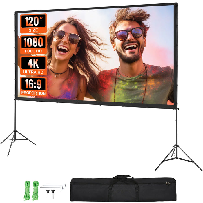 SucceBuy Écran de projecteur avec support 100 120 150 pouces 16:9 4K 1080 HD Écran de projection portable pour cinéma de