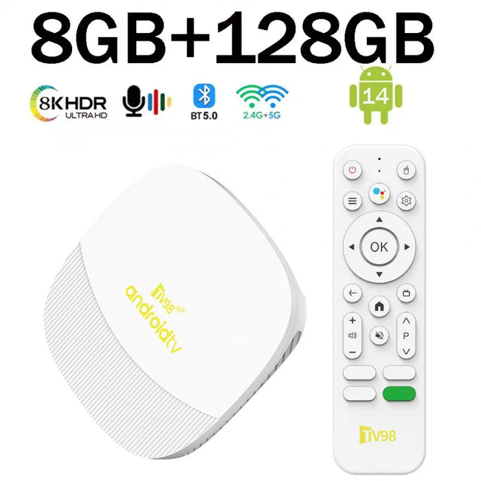 TV98 ATV Max Boîte de TÉLÉVISION 4K Android 14 Wifi6 4G 5G BT Allwinner H313 Lecteur Multimédia 8GB 128GB contrôle Vocal