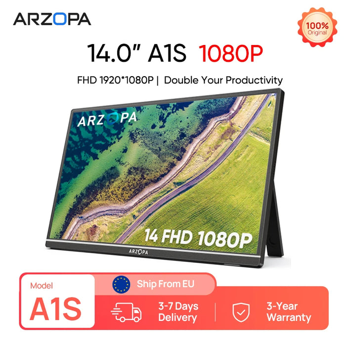 ARZOPA 14 pouces 1080P FHD IPS moniteur Portable avec USB C HDMI deuxième écran externe pour Mac/ordinateur Portable/PC/