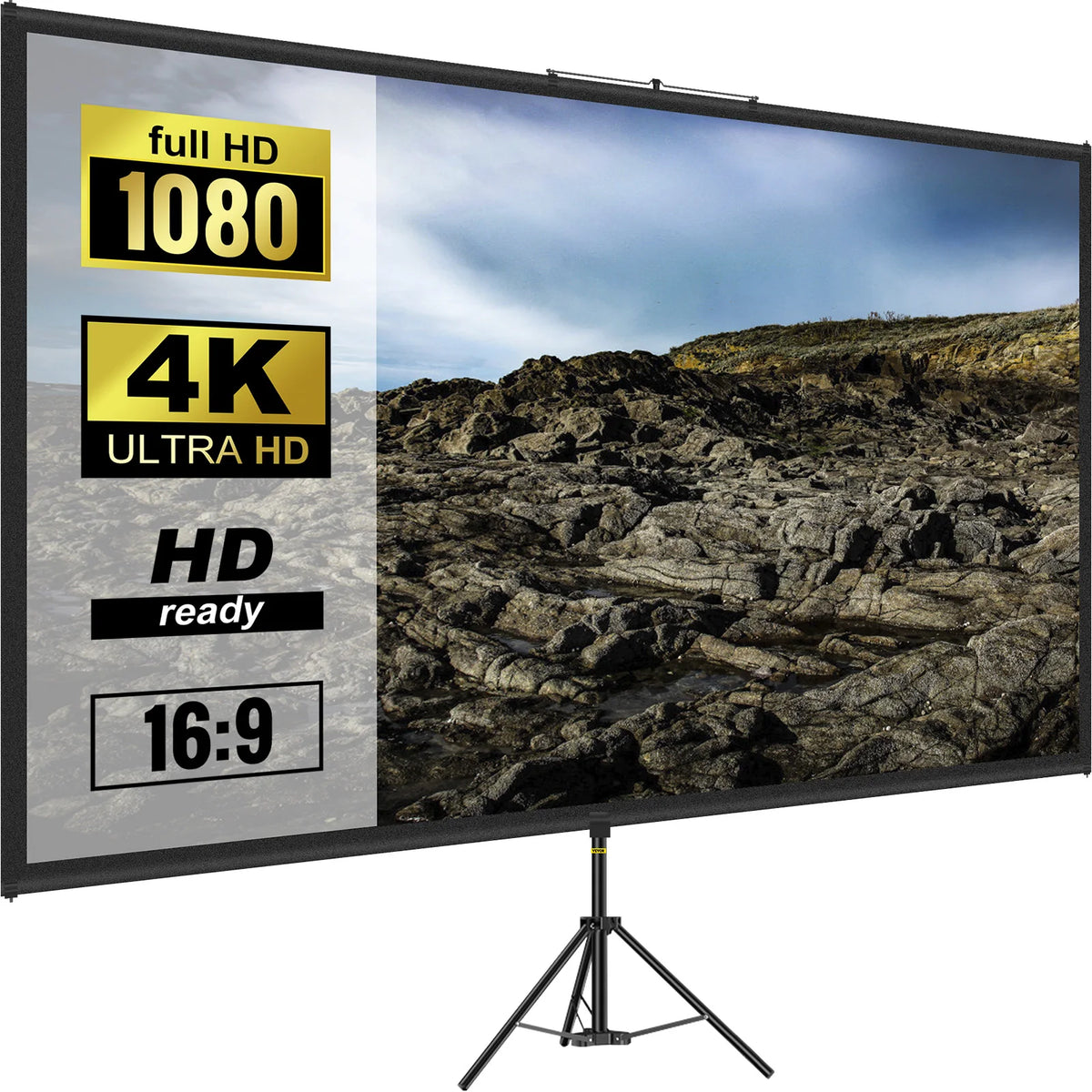 SucceBuy Écran de projecteur sur trépied de 100 pouces avec support 16:9 4K HD Projection portable Home cinéma pour la p