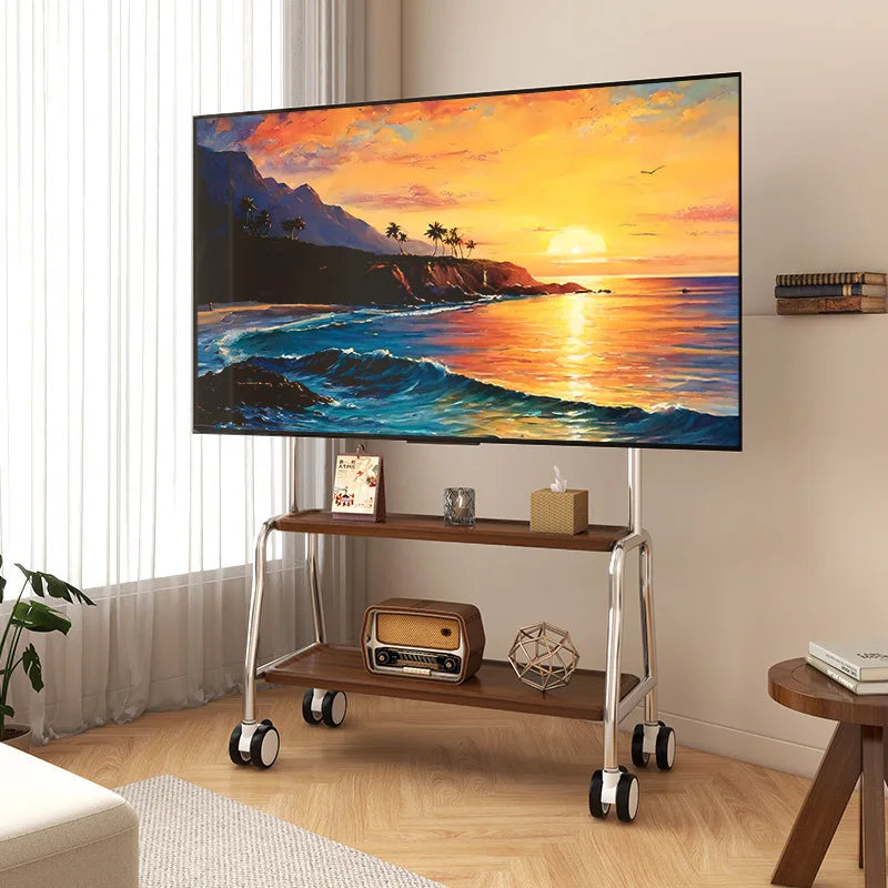 Meuble TV mobile au sol roulant en acier inoxydable pour téléviseurs à écran LCD LED de 32 à 75 pouces, chariot TV pouva