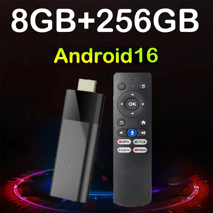 Mini TV Stick 2026 Q12 Android 16 8K 8GB 32GB 128GB 256GB avec télécommande vocale Google Assistant BT6.0 Lecteur multim