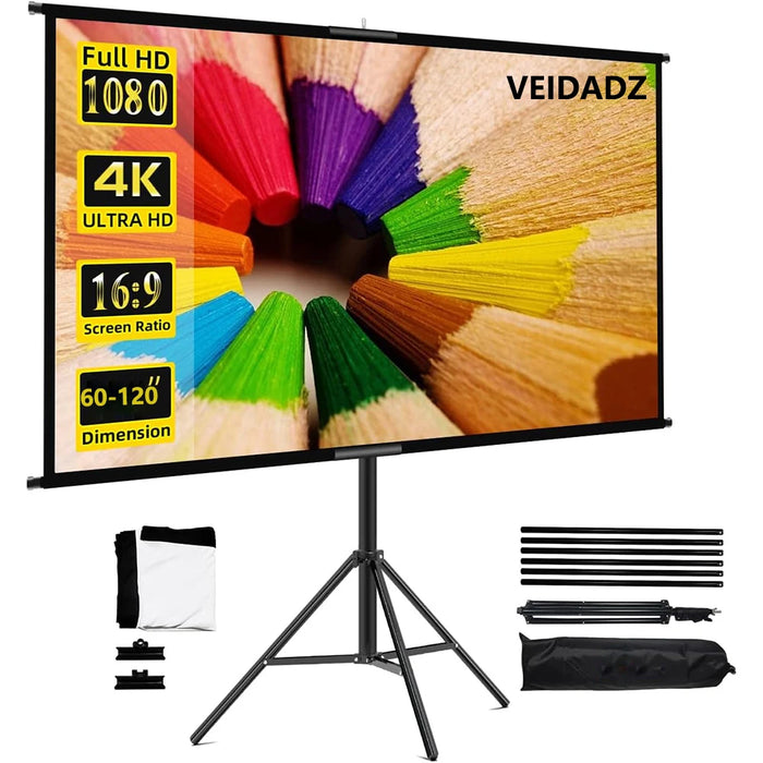 VEIDADZ écran de projecteur avec support pliable blanc sans plis 60-120 pouces 16:9 écran avec sac pour Home cinéma inté
