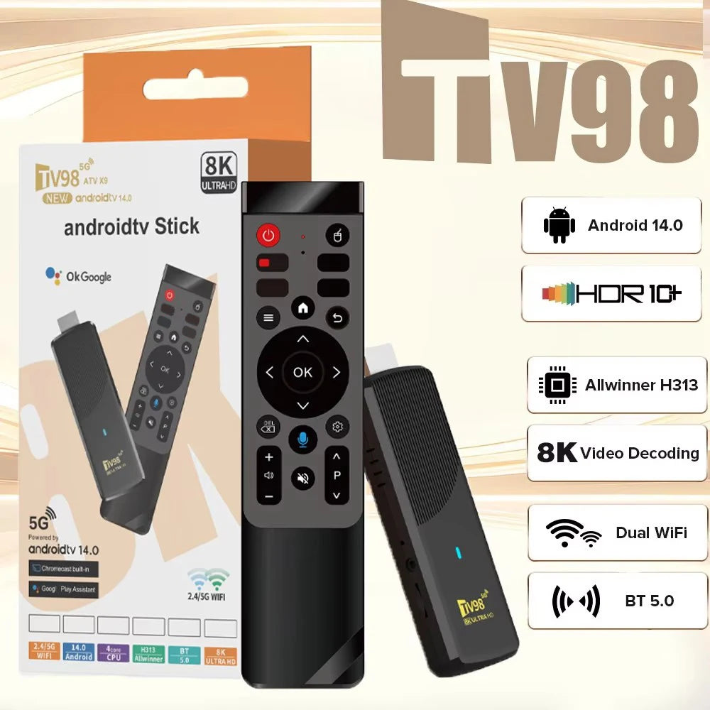 TV98 ATV X9 TV Stick Android14 Smart Allwinner H313 Quad core HD 8K 4K Lecteur multimédia 4G 5G Wifi double Voix Remote