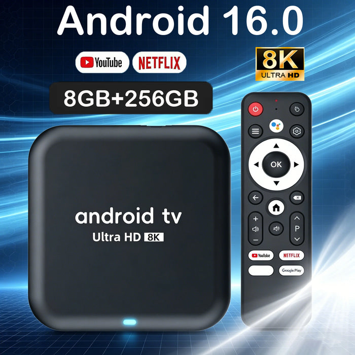 Boîtier Smart TV Android 16 Q18 avec puce RK3518, 8 Go + 256 Go, lecteur multimédia 8K, assistant vocal Google, double W