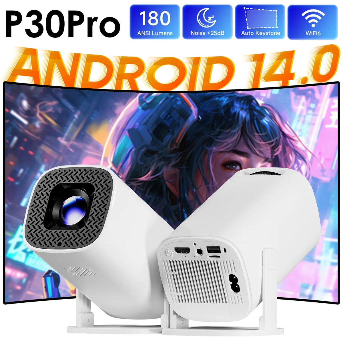 P30PRO Android 14 Mini projecteur intelligent WiFi6 BT 5.0 prend en charge 4K 1280*720P prend en charge le projecteur de