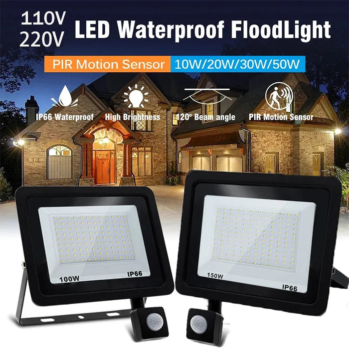 Projecteur LED étanche avec détecteur de mouvement, lampe d'extérieur, réflecteur mural, AC 220V, AC 110V, 10W-300W