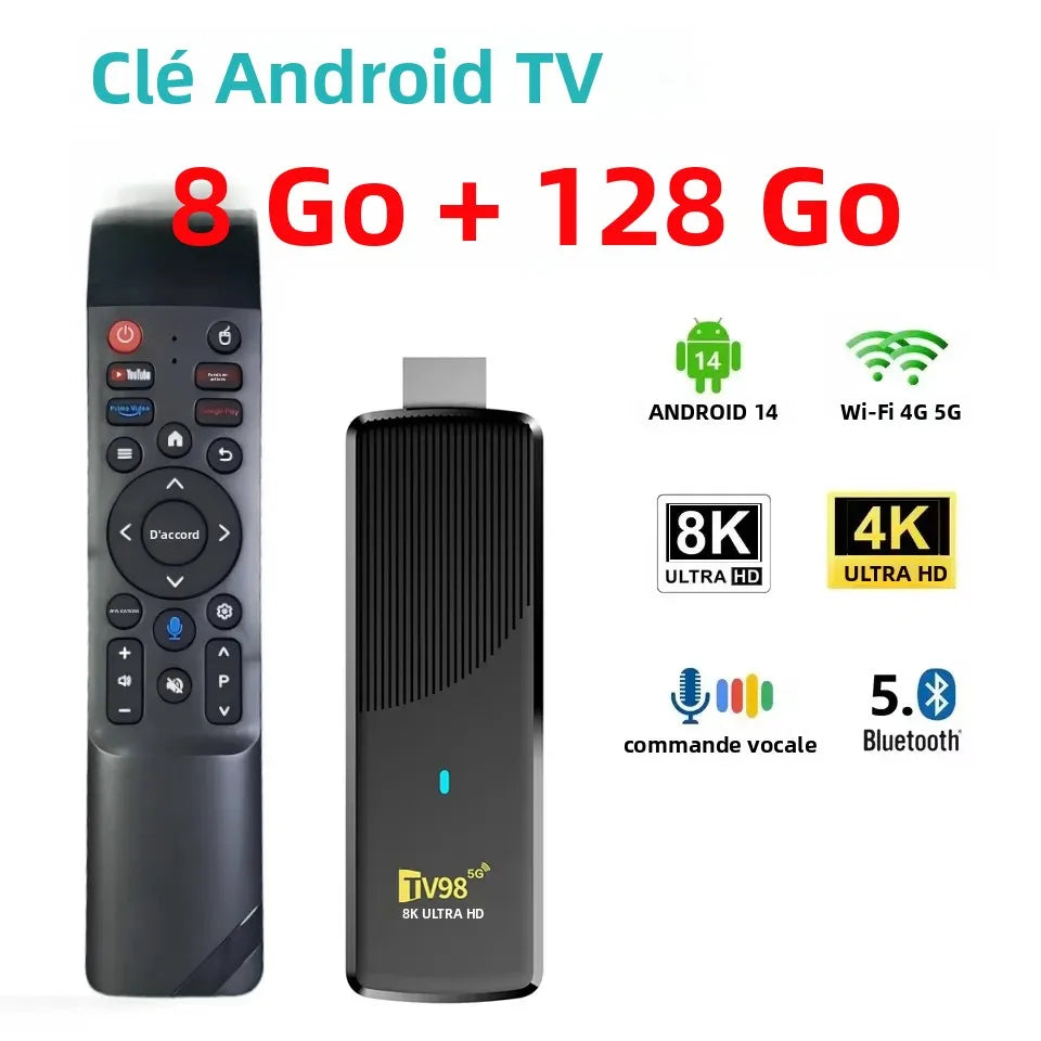 TV98 ATV X9 TV Stick 8GB 128GB Android 14.0 Allwinner H313 Quad Core Wifi 4G 5G BT5.0 Assistant vocal HD 4K 8K IPTV