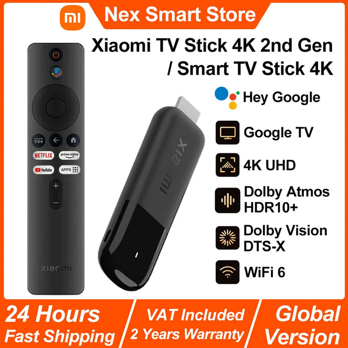 Xiaomi TV Stick 4K 2e génération/Smart TV Stick 4K, médias de Streaming portables, Netflix WiFi 6 Google Assistant, Dong