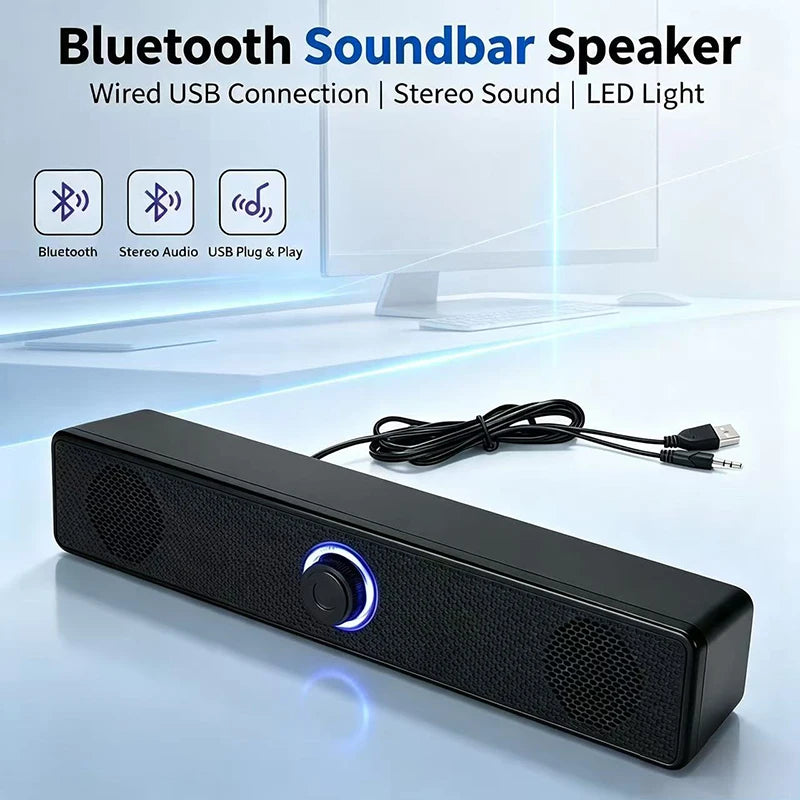 Barre de son Bluetooth filaire et sans fil pour ordinateur, PC, TV, ordinateur portable, système audio portable