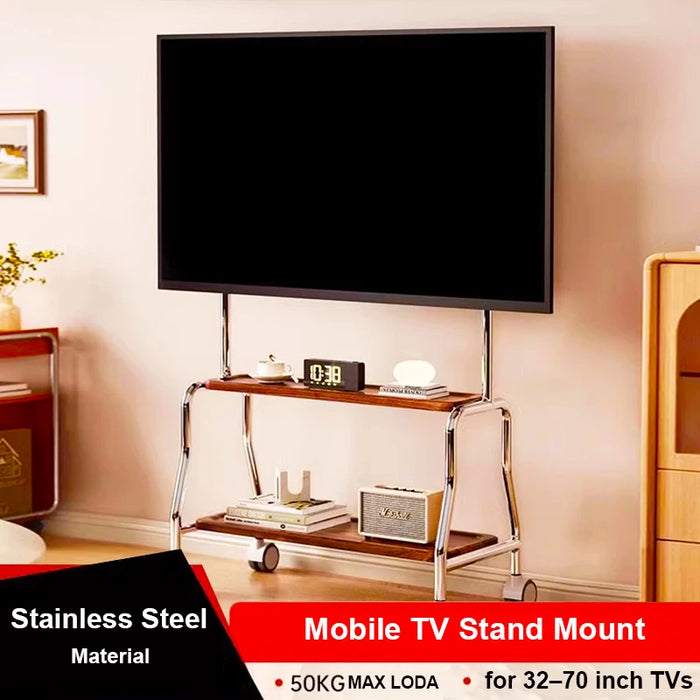 Meuble TV mobile au sol roulant pour téléviseurs à écran LCD LED plat/incurvé de 32 à 75 pouces, chariot TV pouvant cont
