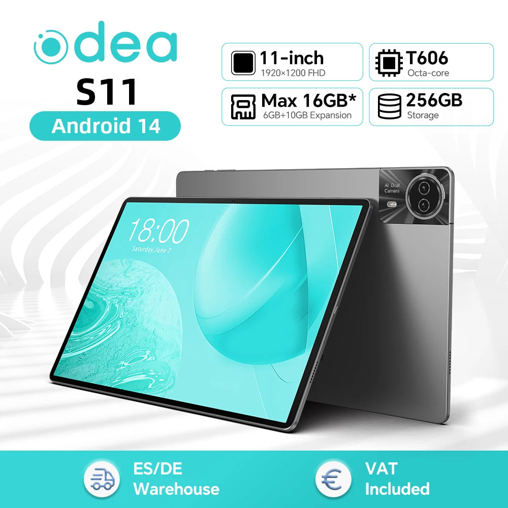 Odea-Tablette S11 Android 14 Max, 16 Go de RAM, 256 Go de ROM, Dean T606, 8 cœurs, 11 pouces, TDDI, 4G Typersperance, GP