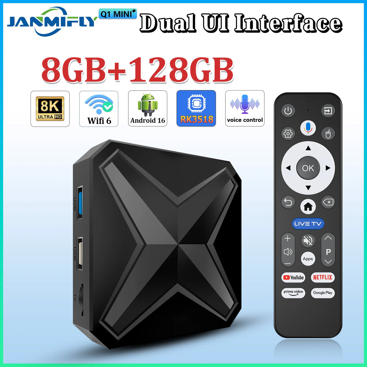 Boîtier TV intelligent Q1MINI +, double Interface UI, Android 16 RK 2026, Assistant Google HD 8K, lecteur multimédia vid