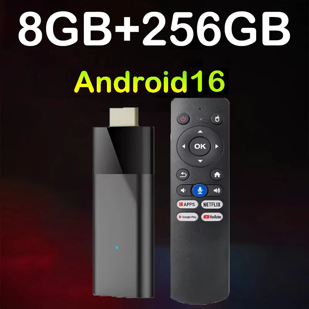 YOZHIXU 2026 Q12 Clé TV Intelligente Android 16 avec Télécommande Vocale, Double Wi-Fi 5G, Bluetooth 6.0, AV1, 8 Go 256