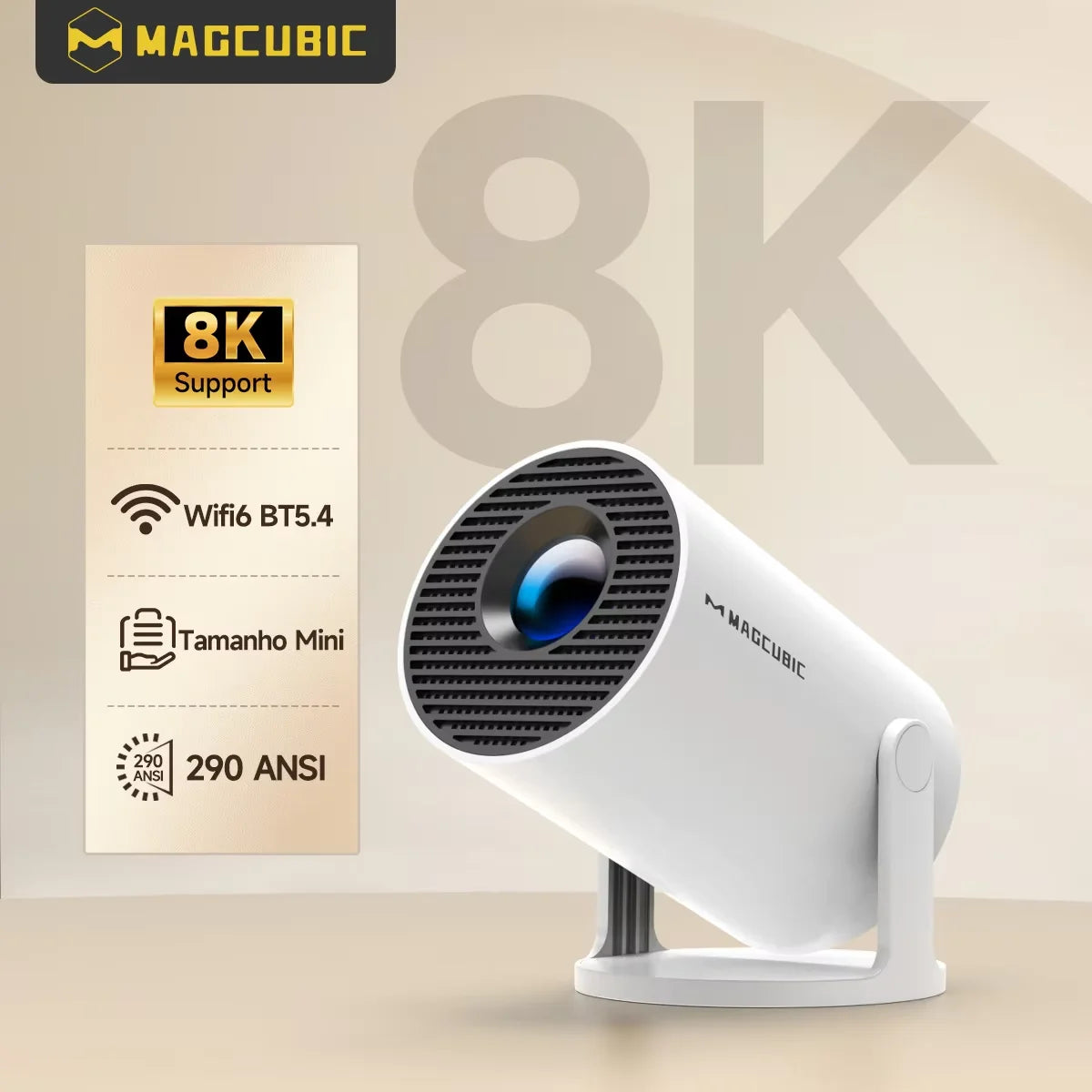 Projecteur Magcubic 8K Android 14 HY300 Pro Wifi6 290ANSI Allwinner H726 BT5.4 1080P * 720P Projecteurs portables d'exté