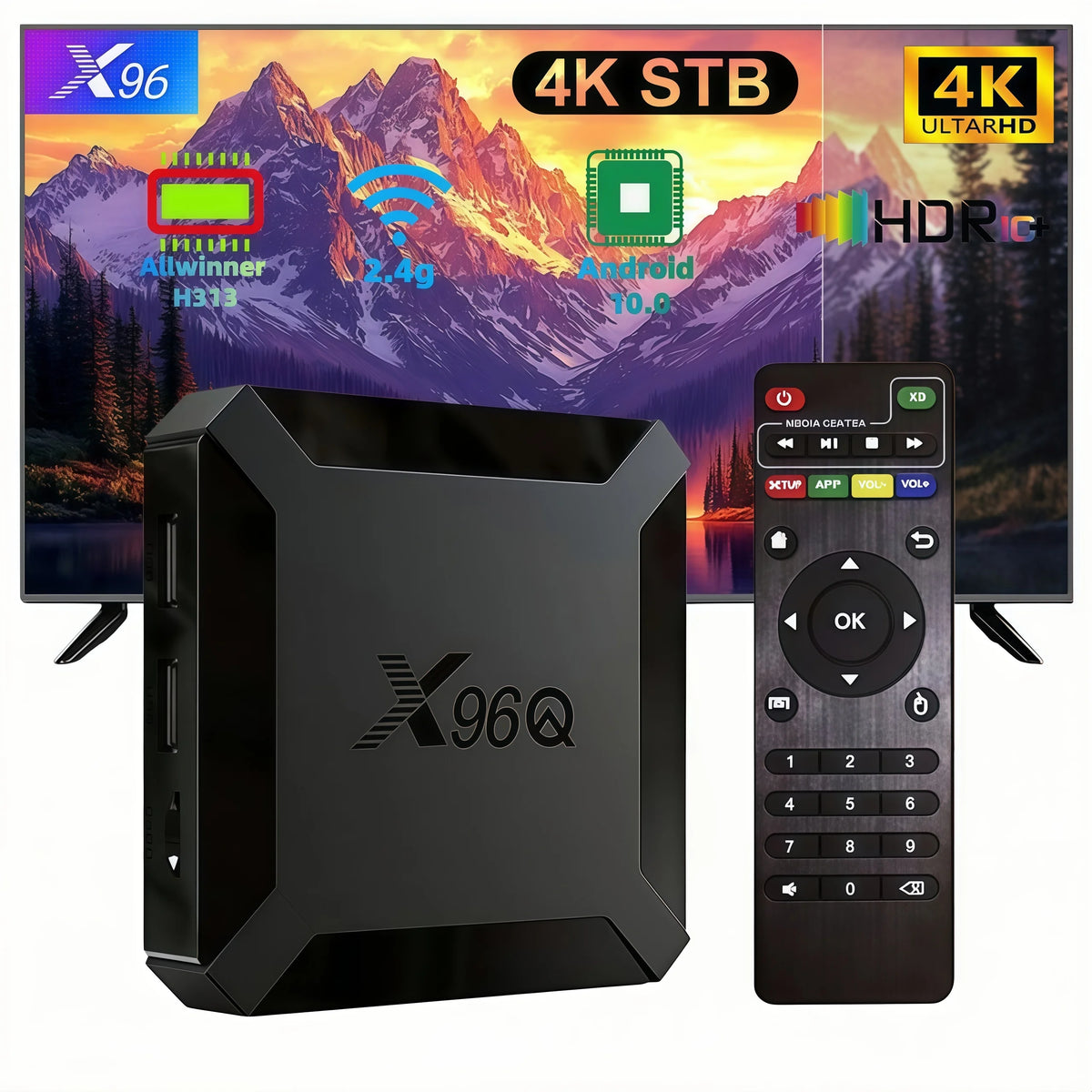 Android TV 4K Boîtier TV X96Q Android 10.0, Allwinner H313 Quad-Core, 2 Go DDR3, 16 Go EMMC, Lecteur multimédia 4K HD, D