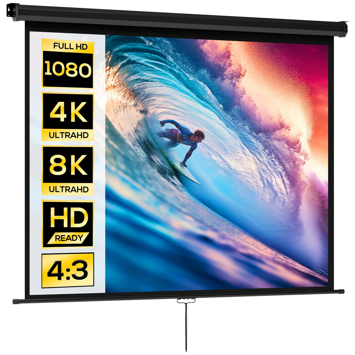 HOMCOM Écran de projection de 84 pouces, écran vidéoprojecteur, pour home cinéma, 4:3 4K HD, fixation mur ou plafond, 18