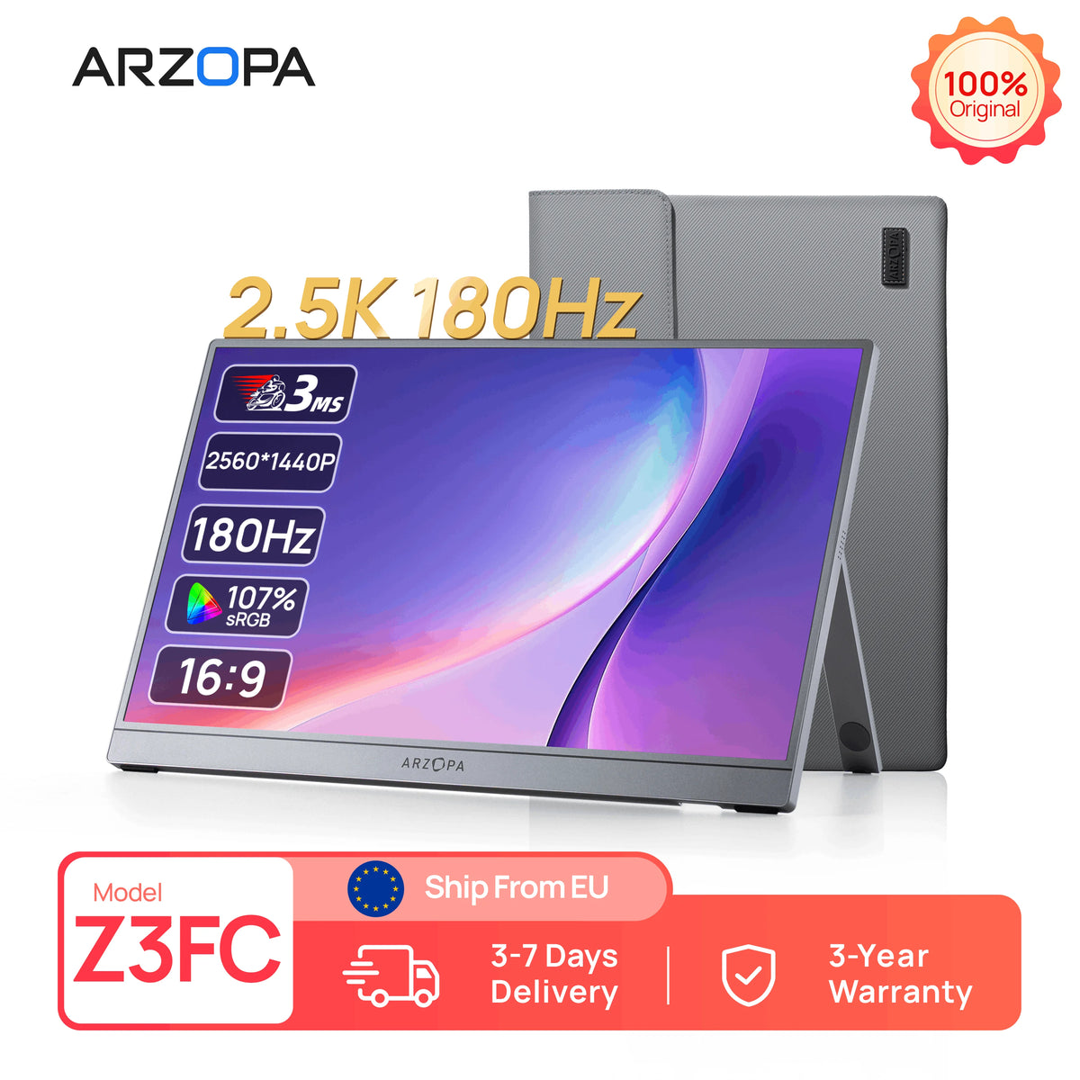 ARZOPA 16.1 pouces 2.5k 180HZ moniteur Portable externe HDR écran IPS deuxième affiche PC pour les jeux fonctionnant n'i