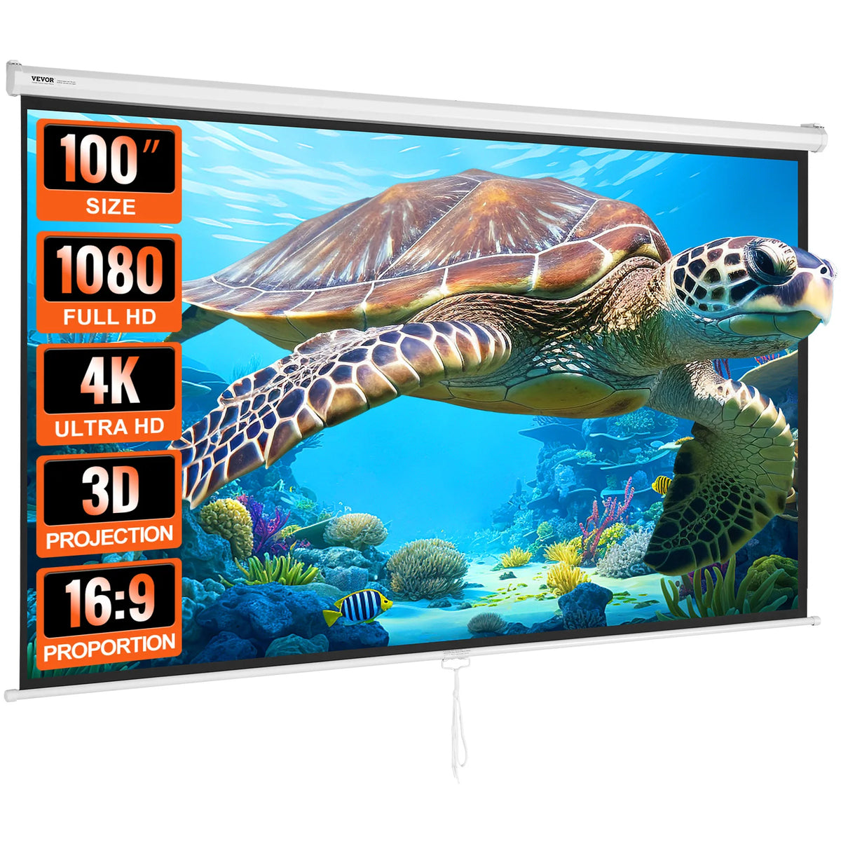 SucceBuy Écran de projecteur rétractable manuel 100 pouces 16:9 4K 1080 HD pour cinéma de bureau à domicile familial