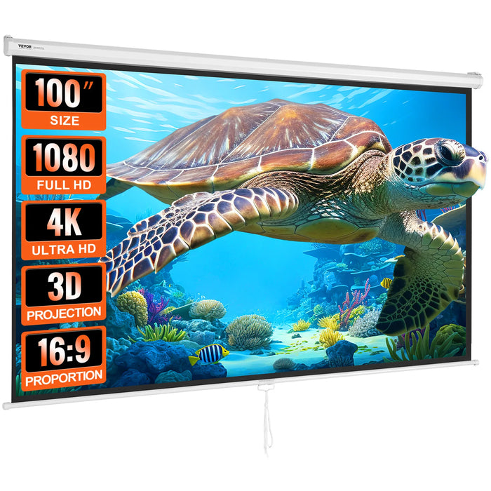 SucceBuy Écran de projecteur rétractable manuel 100 pouces 16:9 4K 1080 HD pour cinéma de bureau à domicile familial