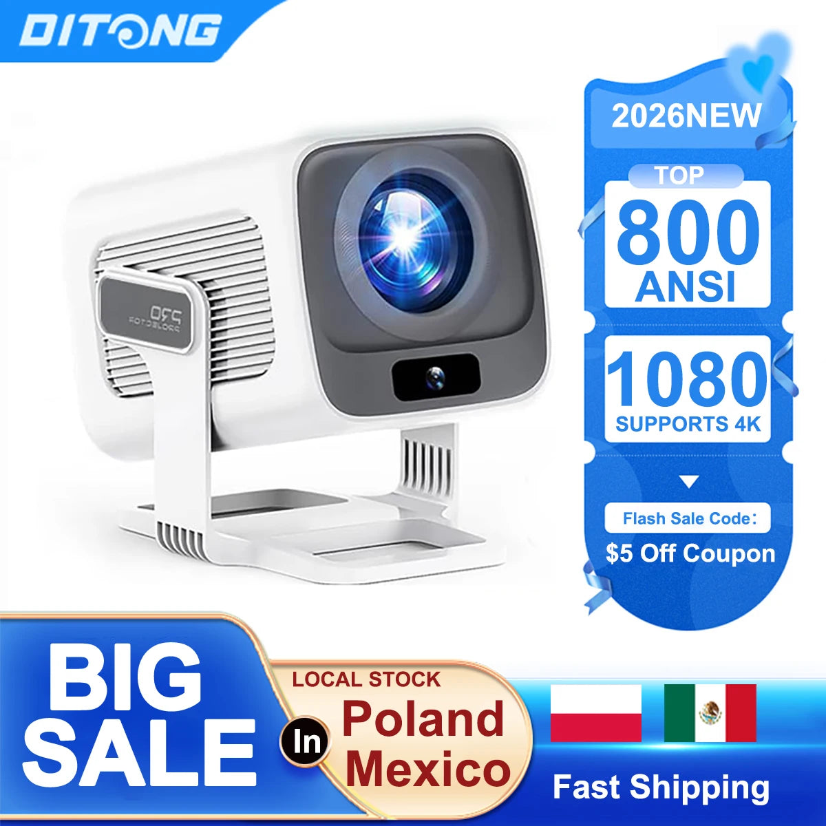 Projecteur LED Mini DITONG X3 Plus 4K Android 1080P Full HD pour Cinéma Maison, Version Améliorée