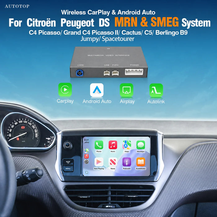 Module AUTOTOP Carplay et Android Auto sans fil pour Citroën C4 C5 Peugeot 208 308 508 3008 DS3 DS4 DS5 SMEG Airplay Mir
