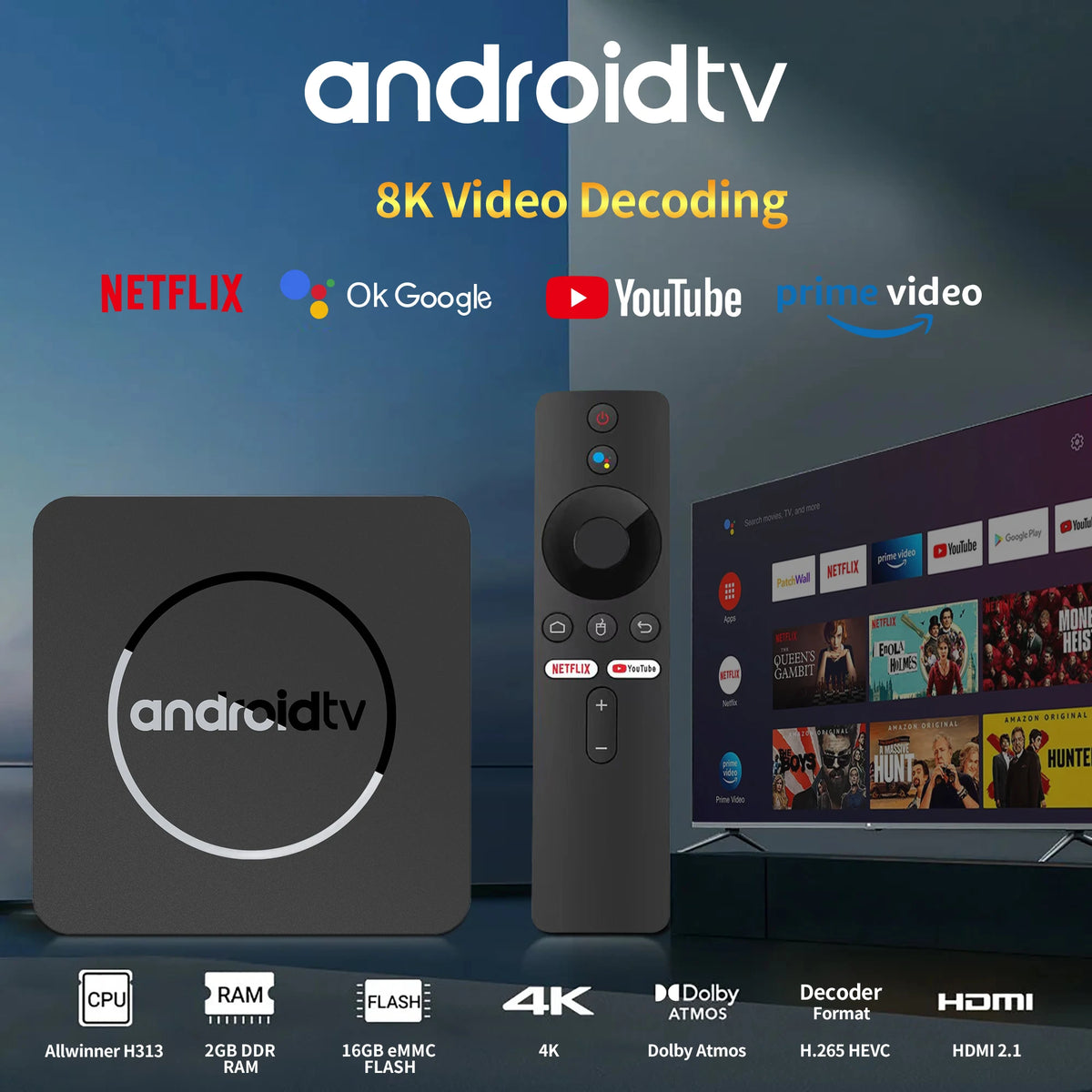 Smart TV Wifi Mortal Box Version mondiale Mortal Smart Streaming Media TV Box Android13 AllwinnerH313 Bluetooth Google A