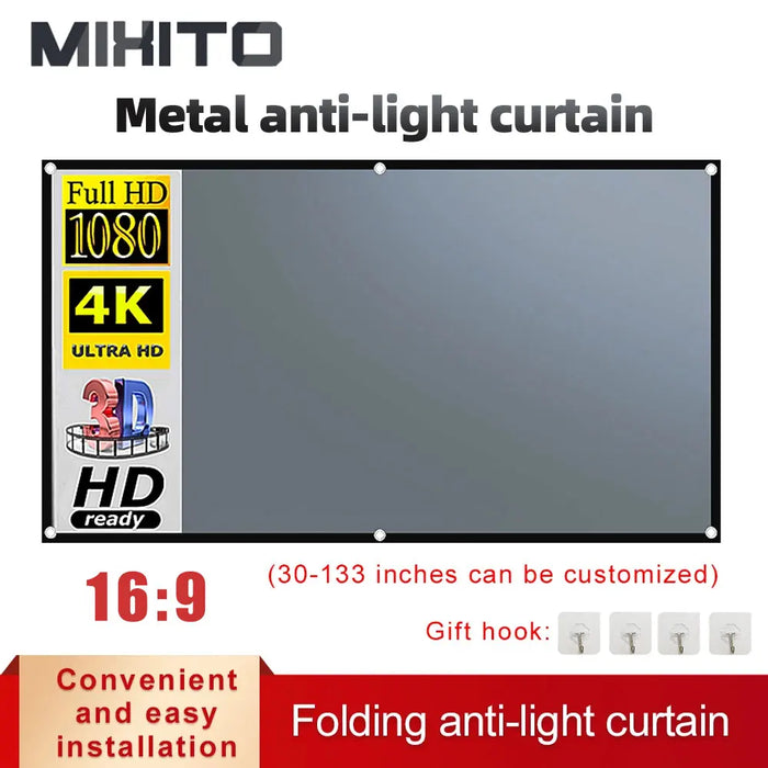 MIXITO bord noir avec trou 16:9 écran de Projection Anti-lumière gris 30-133 pouces écran de projecteur Portable extérie