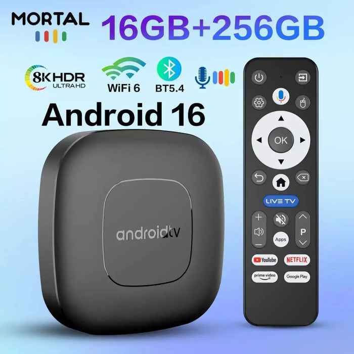 Boîtier TV Android 16 avec assistant Google, commande vocale, 8 Go, 128 Go ou 256 Go, 4K, Wi-Fi 6, Bluetooth 5.0, T1 RK3