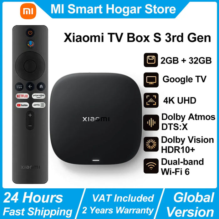 Boîtier TV Xiaomi S 3ème génération, lecteur multimédia Android Smart TV Box, 4K Ultra HD WIFI 6 Google TV, Dolby Vision
