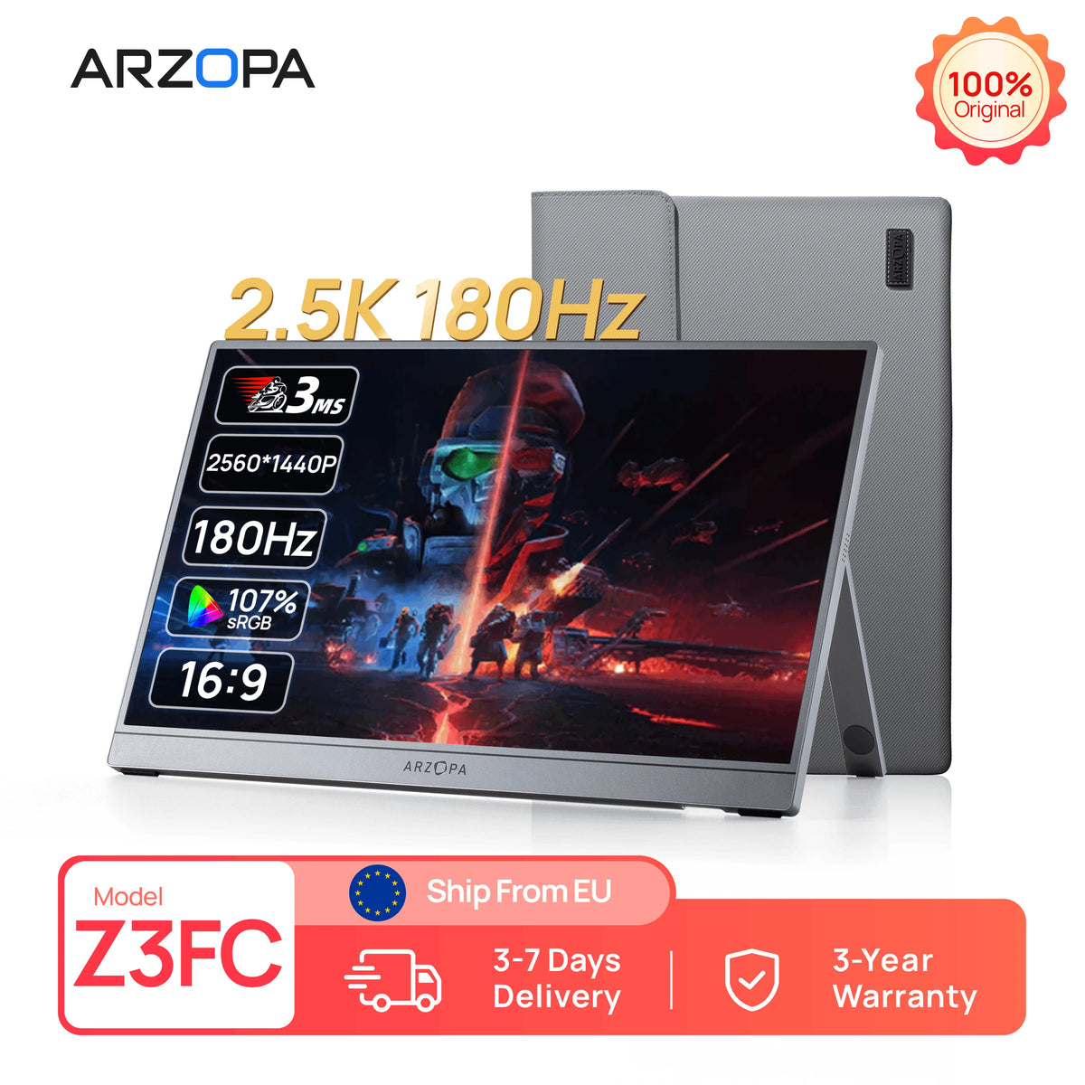 Moniteur portable ARZOPA 16,1'' 180Hz 2,5K, 2560x1440 QHD 107% SRGB, deuxième écran externe pour ordinateur portable, PC