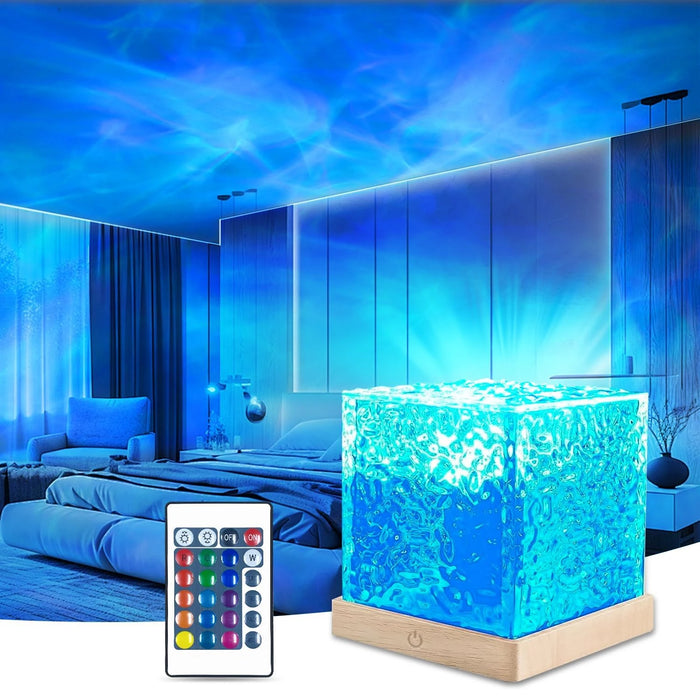 Projecteur d'ondulation d'eau 16 couleurs, veilleuse LED rotative dynamique avec gradation à distance, lampe de décorati
