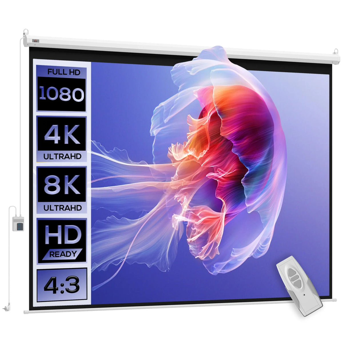 HOMCOM Écran vidéoprojecteur 84 Pouces, 4:3 4K HD écran de projection motorisé et électrique, écran de projection tv et